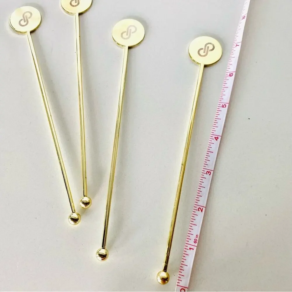 NEW POSHMARK Gold Logo Circle Disc Cocktail Stir Stick Stirrer Barware Set 4